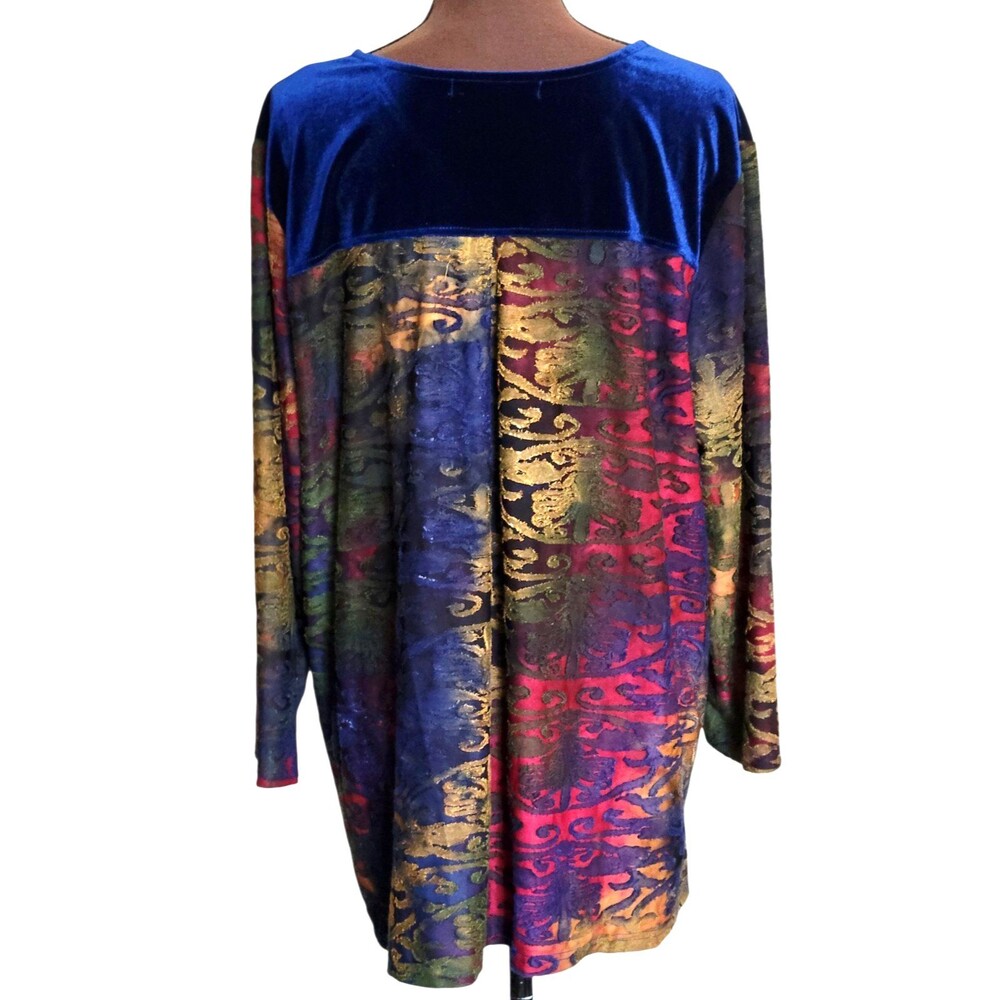Calessa Women Top Size 1X Multicolor Velvet Embroidery Damask - Picture 4 of 10